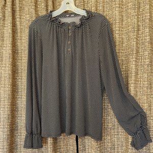Adrianna Papell Knit Long Sleeve Polka Dot Blouse XL